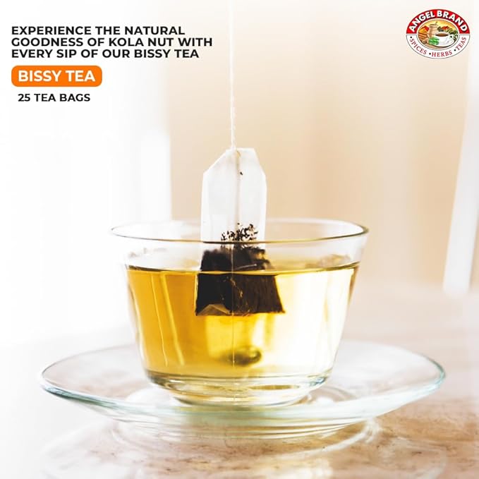 Angel Brand Bissy Tea Bags – 25 Tea Bags of Jamaican Kola Nut Herbal Tea for Energy and Vitality.