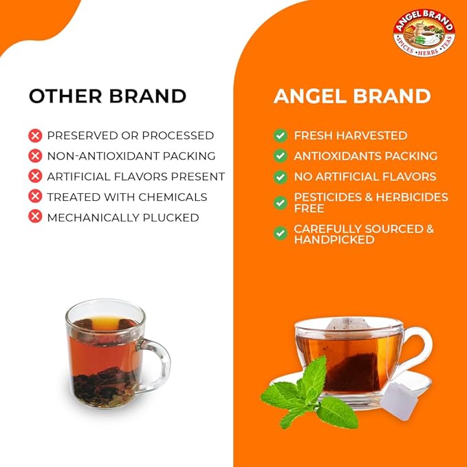 Angel Brand Peppermint Tea Bags 20 – Pure Caffeine-Free Herbal Mint Tea for Relaxation and resh Breath Made with Pure Peppermint for a Delightful Sip Every Time.