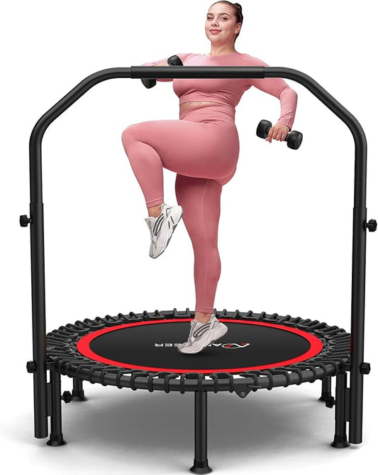 ANCHEER 40"/48" Foldable Rebounder Trampoline for Adults/Kids with Resistance Bands and Bungees, Indoor & Outdoor Mini Trampoline with Bar and Safety Padding - Max Load 450lbs/550lbs