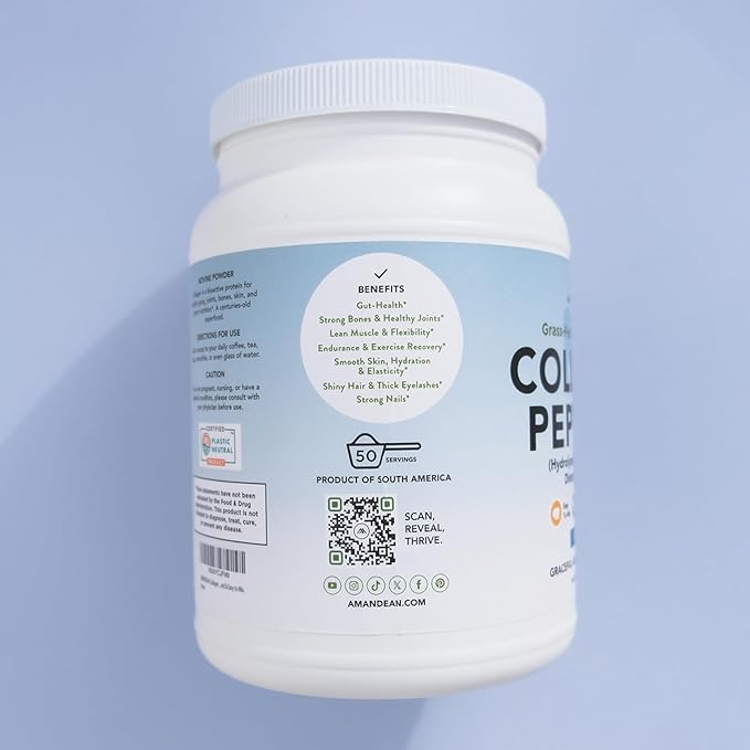 AMANDEAN Collagen Peptides Powder (17.6oz). Grass-Fed Hydrolyzed Protein Supplement. Promotes Healthy Joints, Skin, Hair, Nails. Unflavored & Easy to Mix.