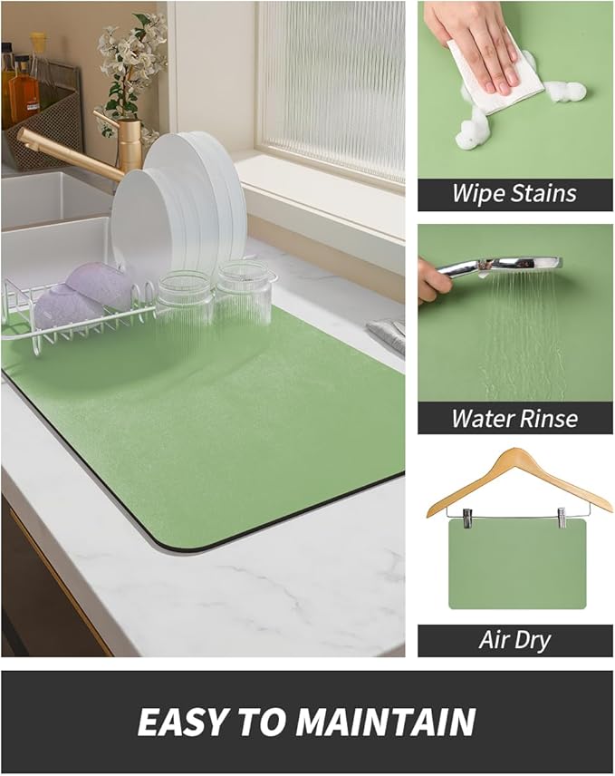 AMOAMI Coffee Mat - Hide Stain Rubber Backed Absorbent Dish Drying Mat for Kitchen Counter - Fits Under Coffee Maker or Machine