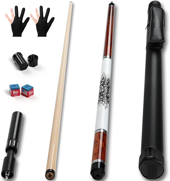 Advanced Pool Stick with Telescopic Cue Extension, Original Dyeing Brown Cue Sticks for Billiard Enthusiasts, 58'' Pool Cue Set with Accessories (Leatheret Carry Bag, Chalks, Gloves)