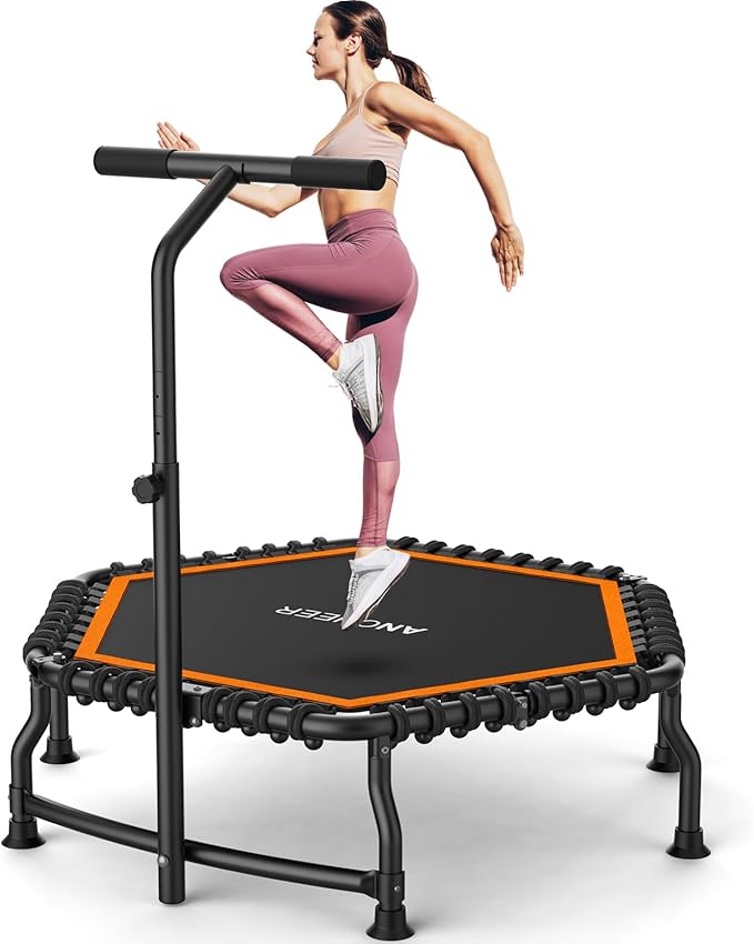 ANCHEER 50" Rebounder Trampoline for Adults With Bar, 550 LBS Mini Trampoline Quiet Exercise Bungee Jumping Cardio Trainer Workout