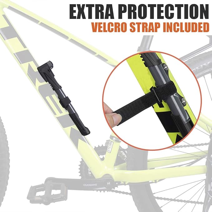 BV Mini Bike Pump Portable Frame Pump, Shock Pump for Bike Shock, Air Ball Pump Inflator with Ball Pump Needles, Mini Pump Fits Presta & Schrader- Smart Valve