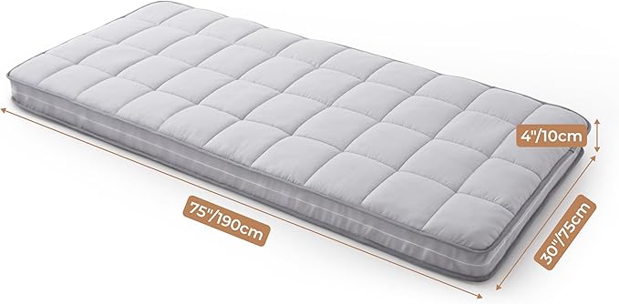4Inch Cot Mattress Topper,Narrow Twin Gel Infused Memory Foam,Machine Washable Thickened Pillow Top Cover,Roll Up Floors Mat,Portable Folding Sleep Pad(75 X 30“)