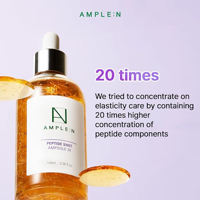 AMPLE:N Peptide Shot 2X Ampoule – Intensive Age Defying Concentrate Face Serum with Peptide Threads – Erasing Wrinkles and Improve Firmness – Lifting Sagging Skin – Plump, Repairs Skin, 3.38 fl.oz.