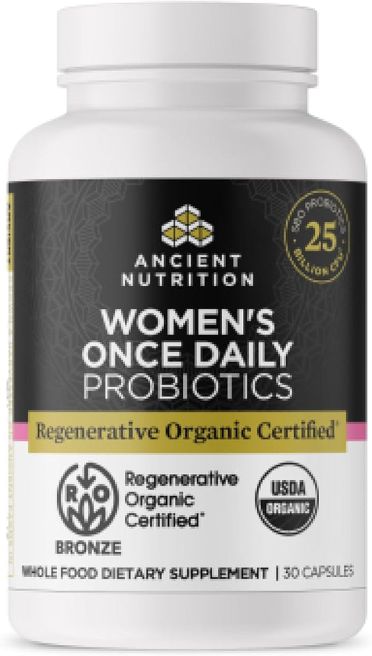 Ancient Nutrition Regenerative Organic Certified Probiotics for Women, Probiotics Women’s Once Daily, for Healthy Digestion and Immune System Function Support, 25 Billion CFUs* Per Serving, 30 Count