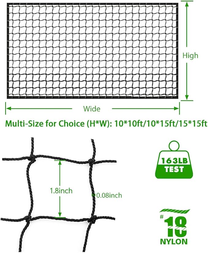Baseball Softball Backstop Nets, Heavy Duty Sports Netting Barrier #18 Baseball Netting 10'x10'/10'x20'/15'x15'…