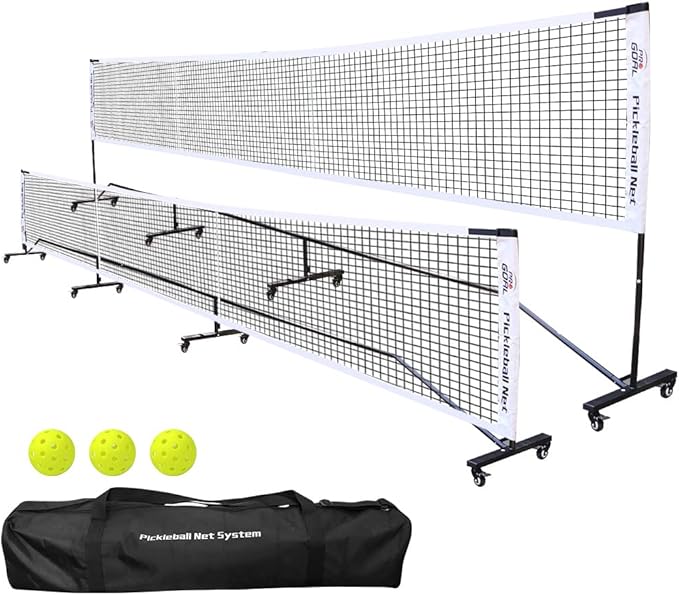 Progoal Badminton Pickleball Net System with Universal Wheel,Movable Steady Metal Frame,Strong Nylon Net and Carrying Bag,22 Feet Portable Height Adjustable Net for Pickleball and Other Games