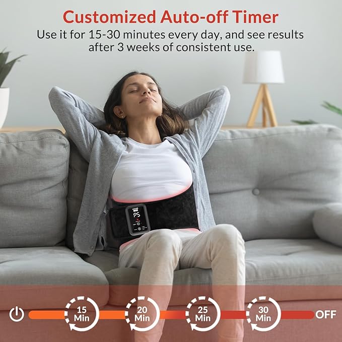 Red Light Therapy Belt, Rechargeable Infrared Light Therapy Device with Massage and Timer, Wearable 660nm&850nm Red Light Therapy Wrap Belt for Body Pain Relief(8.4’‘ * 48’‘)