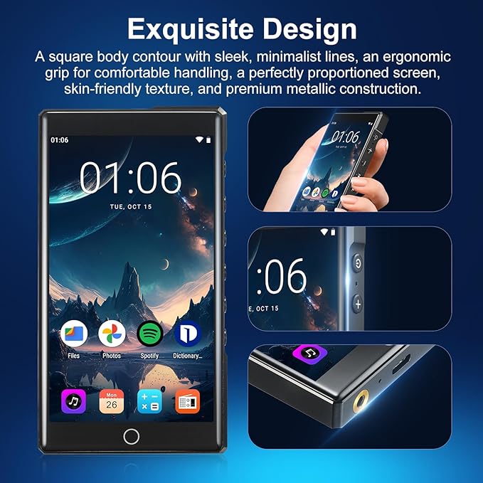 MP3 Player with Bluetooth and WiFi, C4 PRO HiFi MP3 Player 4.3" FHD Zinc Alloy Panel Touch Screen, MP4 Players,Music Player with Spotify,Pandora,Amazon Music(Black,80GB)