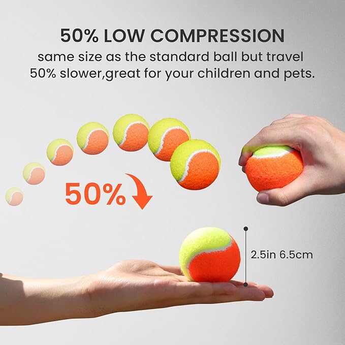 FINGER TEN Kids Tennis Balls for Dogs Youth Beginners Practice Durable Orange Low Compression Stage Pressureless Bulk Training Tool Playing with Pet