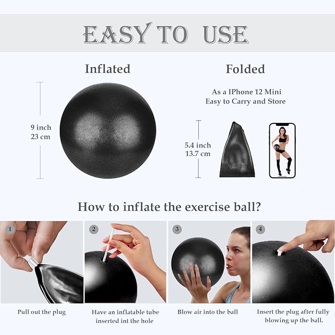 Soft Pilates Ball 9 Inch, Ideal Small Exercise Ball Between Knee Squeeze for Physical Therapy Yoga Core Medicine Abs Pt Bouncy, Mini Rubber Fitball Barre Workout Equipment for Women Men Kid Toddler