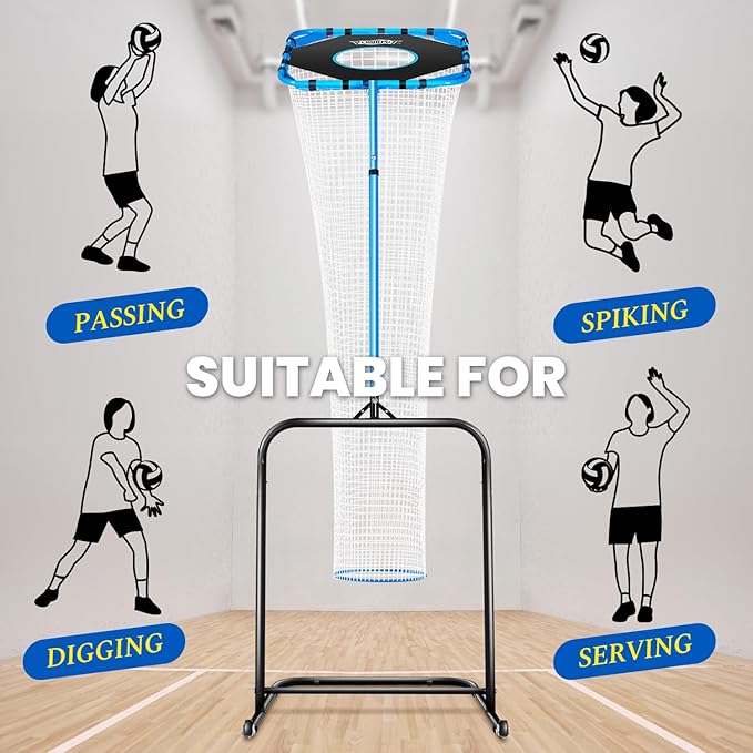 Volleyball Setter Training Net,Height & Angle Adjustable Volley Ball Training Equipment with Steel Frame,Stable Base for Indoor and Outdoor,Volleyball Spike Trainer for Setting,Serving,Spiking