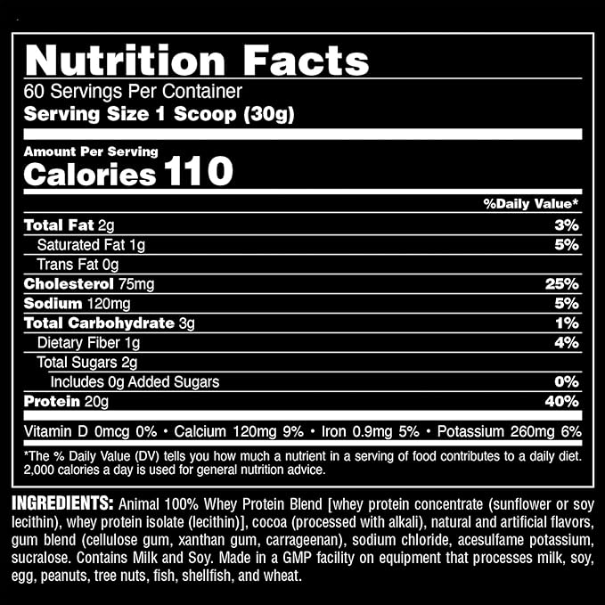 Animal 100% Whey Protein Powder – Whey Blend for Pre Workout or Post Workout, Recovery, or an Anytime Low Sugar Protein Boost Meal Replacement with BCAA Branched Chain Amino Acids – Chocolate, 4 lb