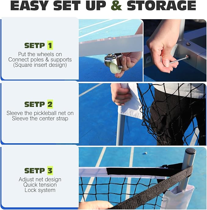 Pro Pickleball Net Portable with Wheels – 22ft Heavy Duty Pickleball Net System with Sturdy Aluminum Frame for Outdoor & Indoor – Nylon Net & Carrying Bag for Pickleball, Tennis, Badminton