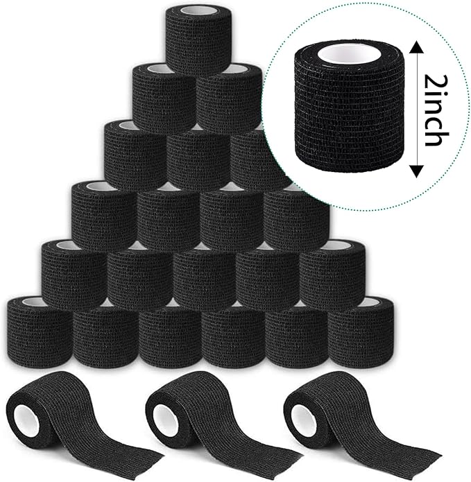 32 Rolls Self Adhesive Bandage Wrap 2 inch Cohesive Bandage Wrap Stretch Bandages Wraps Tape Black Elastic Self-Adherent Tape for Wrist Ankle Sports Swelling Sprains