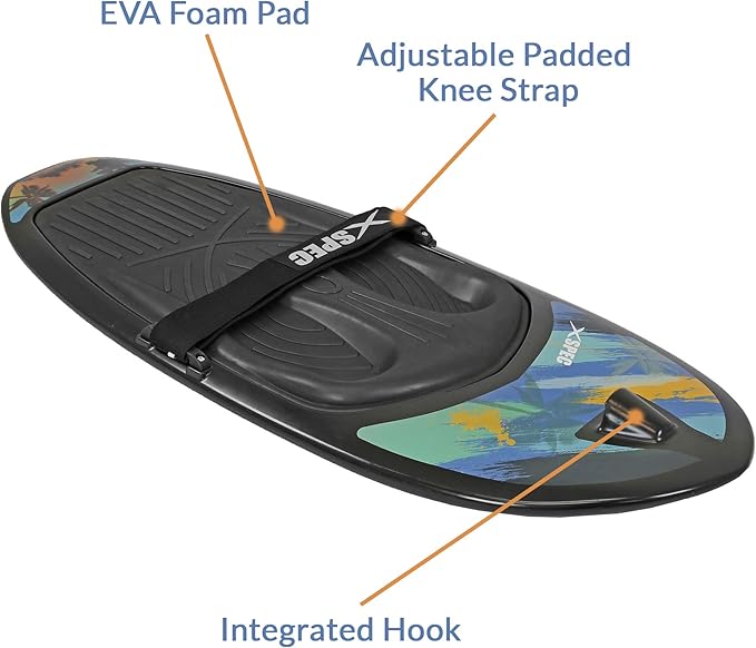 Xspec Kneeboard with Hook Strap for Knee Surfing Boating Waterboarding Kneeling with Padded Foam Surface for Kids, Teens & Adults