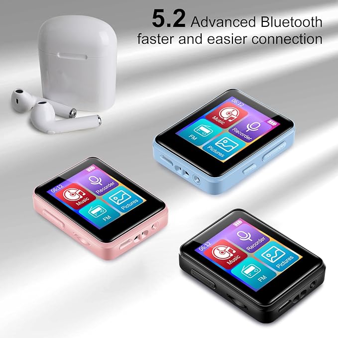 MP3 Player with Bluetooth, 1.8 inch Screen Portable Music Player with Speaker, FM Radio, Recorder, Expansion to 512GB, Pink with 32GB Micro SD Card