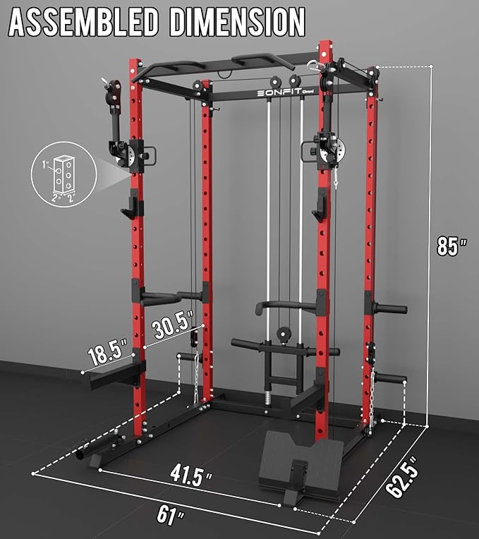 Eonfit E2 Power Cage,1500LB Squat Rack with Cable Crossover System.Multi-Function Power Rack for Home Gum.All-in-One Squat Rack with More Training Attachments