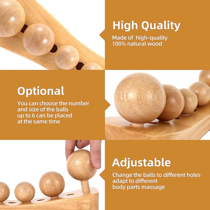 Psoas Release Tool,Neck Back Psoas Hip Hook Stretcher,Wood Therapy Massage Tools,with Adjustable 6 Massage Heads