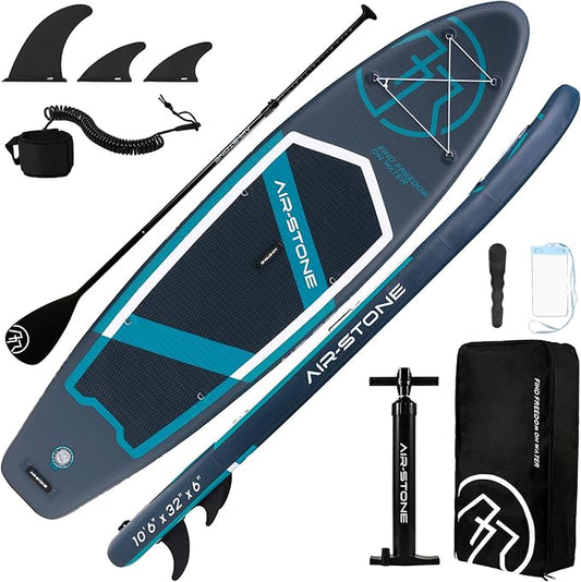AIR-STONE 10'6” 450 lb Capacity,Inflatable Stand Up Paddle Board with sup Accessories Including Backpack, Repairing Kits, Non-Slip Deck, Leash, 3 Fins, Paddle and Hand Pump