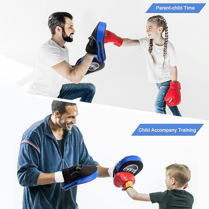 CYFIE 2 in 1 Boxing Equipment Boxing Strike Pads Punching Mitts Set, Boxing Mitts and Pads for Muay Thai, Karate, Taekwondo, Martial Arts Training at Home Gym, Karate Kick Pads for Kids, Youth, Girls