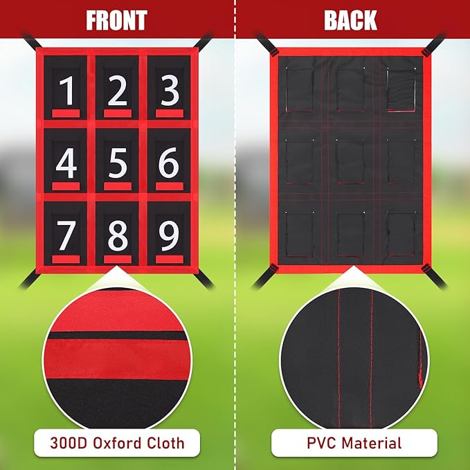 TOBWOLF Adjustable Strike Zone Target for Baseball Softball Net, Numbered Baseball Softball Pitching Target, 9 Pocket Pitching Net Practice Accuracy Training Throwing for Hitting Batting Catching