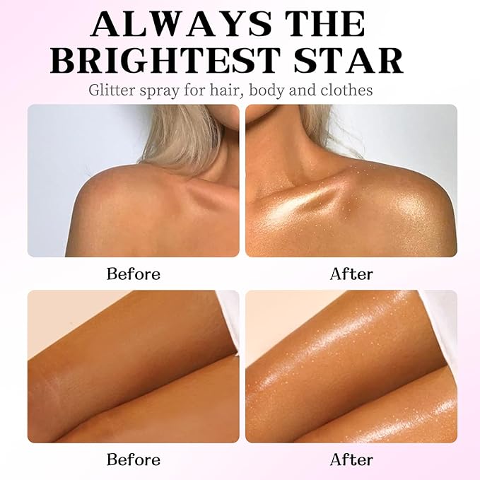 Glitter Spray for Hair and Body, Glitter Body Spray, Quick-Drying Waterproofing Body Shimmer Suitable for Festival Rave,Halloween, Christmas