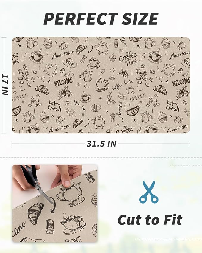 AMOAMI Coffee Mat Hide Stain Rubber Backed Absorbent Dish Drying Mat for Kitchen Counter - Fits Under Coffee Maker & Espresso Machine (17X31.5, MILK TEA)