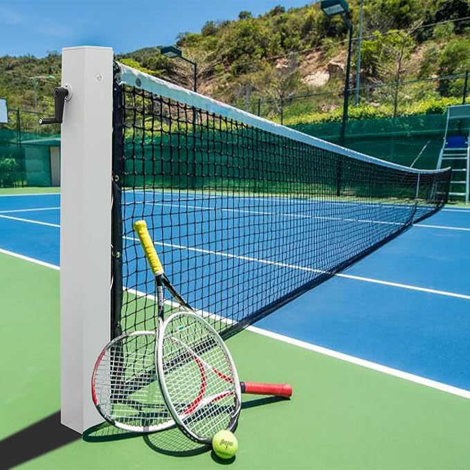 PROGOAL 100mm Heavy Duty Aluminum Tennis Net Posts - Full Aluminum Alloy Construction with Built-in Turbo Winder for Permanent In-Ground Installation - Includes Anchor Sockets for Concrete or Soil