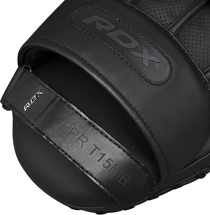 RDX Boxing Pads Focus Mitts, Convex Skin Leather Curved Hand Pad with Adjustable Strap, Hook and Jab Hand Strike Shield for MMA, Martial Arts, Punching Target, Muay Thai Training Matte Black