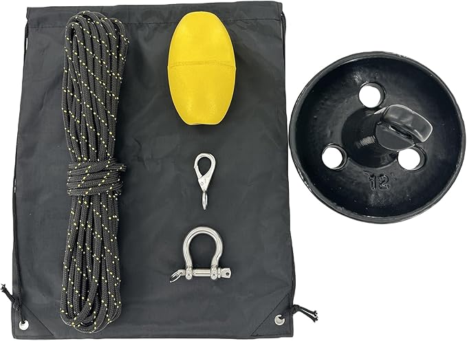 XIALUO Marine Mushroom Anchor Kit 12 lb Black PE Coated Kayak Anchor Accessories with 50 ft Rope for Fishing Kayaks, Canoe, Jet Ski, SUP Paddle Board and Small Boats