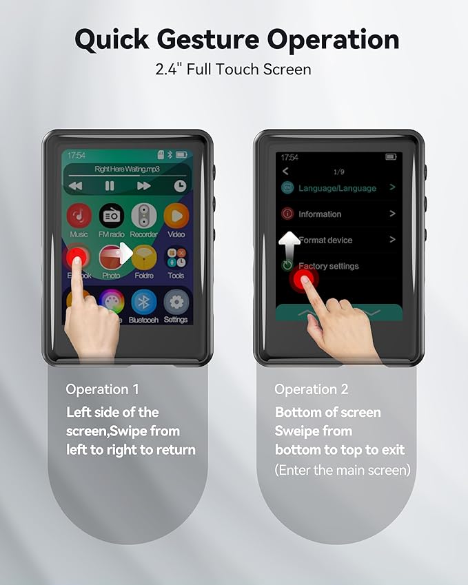MP3 Player with Bluetooth 5.3,Tokemisc 16GB Full Touchscreen Kids Portable Music Device with Speaker,FM Radio,E-Book,Built-in Micro SD Card Slot,Earphones Included,Max 512GB Expand