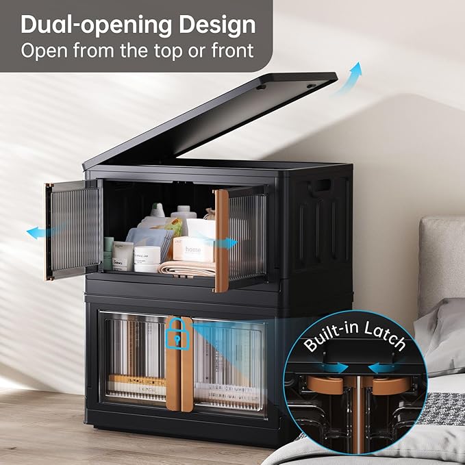 HAIXIN Storage Bin with Lid - 8.4 Gal Foldable Closet Storage and Organizers Stackable Plastic Box Black Cube Container for Home Garage Office Craft, 1 Pack