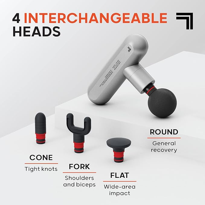 Sharper Image Powerboost Move - Mini Percussion Massage Gun| 4 Attachments, 4 Speeds| Full Body Back & Shoulder Massager| Muscle Recovery & Pain Relief| Deep Tissue Massage Tool| Wellness Gift