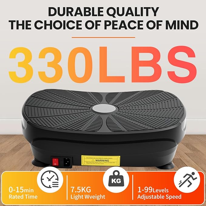 ALSO GO Vibration Plate Exercise Machine, Vibration Platform Machine for Lymphatic Drainage, 9 Preset Auto Mode & 99-Level Board for Weight Loss Shaping, with Resistance Bands, 330lbs Capacity