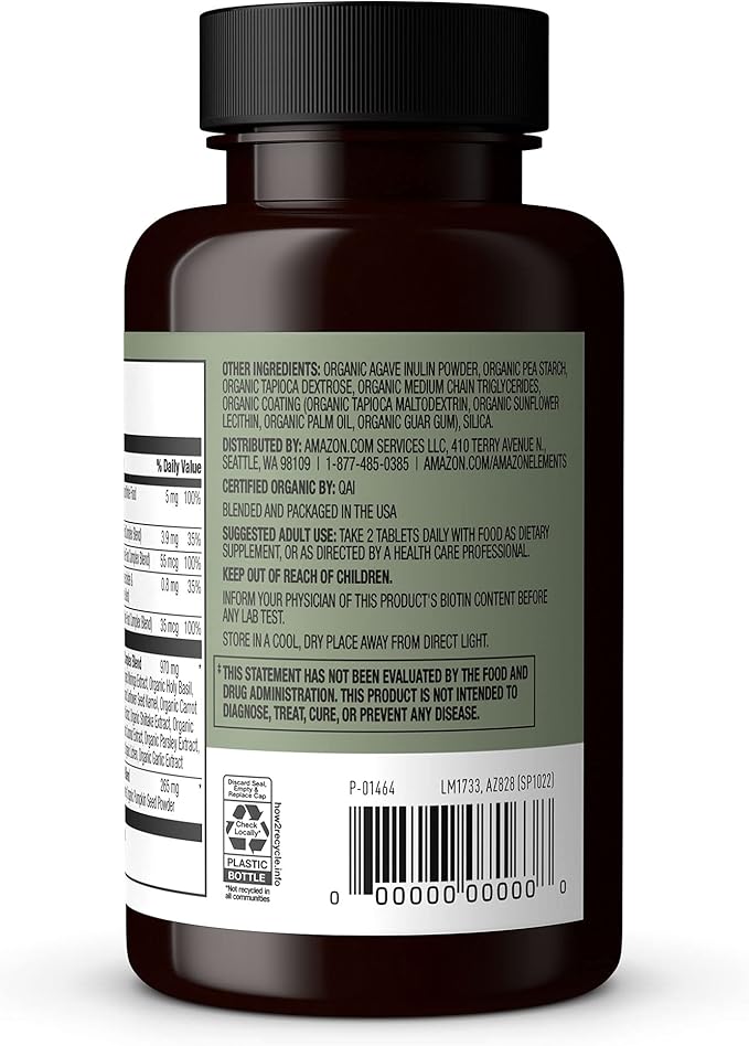 Amazon Elements Organic Whole Food Men's Multi, 60 tablets