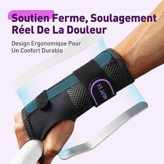 AGPTEK Carpal Tunnel Wrist Brace for Men Women, Night Sleeping Wrist Support with 2 Splints, Pain Relief Hand Brace for Arthritis Sprains Tendonitis, Adjustable Wrist Splint for Right Hand (L/XL, Black & Purple)