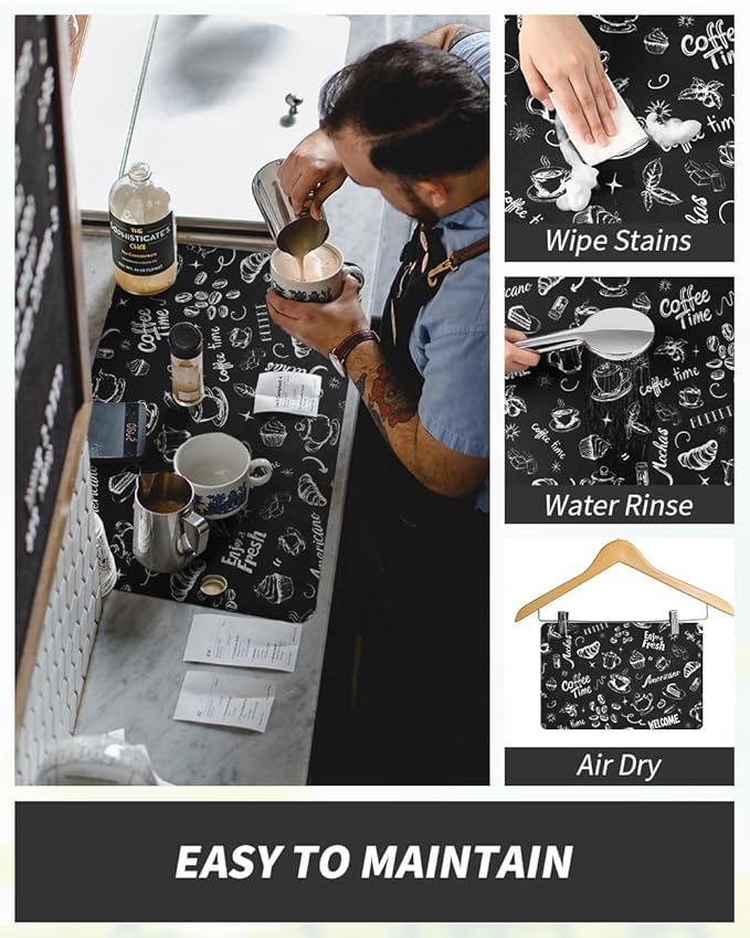 AMOAMI Coffee Mat Hide Stain Rubber Backed Absorbent Dish Drying Mat for Kitchen Counter - Fits Under Coffee Maker & Espresso Machine (12x19,INK)