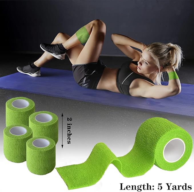 8 Pack 2 in x 5 Yards Cohesive Wrap Self Adhesive Bandage Wrap Elastic Self Adherent Wrap Self Stick Vet Tape for Athletic, Wrist, Ankle, Knees, Pets (Grass Green)