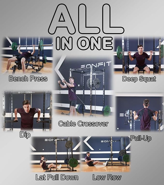Eonfit E2 Power Cage,1500LB Squat Rack with Cable Crossover System.Multi-Function Power Rack for Home Gum.All-in-One Squat Rack with More Training Attachments