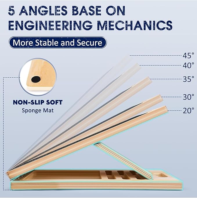 Professional Wooden Slant Board for Calf Stretching, Portable 5-Stretch Board for Knees, Non-Slip Foot Incline Board Physical Therapy Equipment Calf Stretch, Extra Side Handle for Carry
