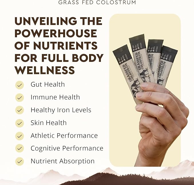 Ancestral Supplements Grass Fed Beef Bovine Colostrum Powder Packets, Immune Support Supplement, Gut, Skin & Hair Health Support Supplements, Promotes Growth and Repair, Non GMO, 30 Sticks, Unflavored