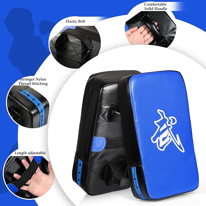 Poen 3 Pcs Taekwondo Kick Pads Muay Thai MMA Karate Sparring Gear Martial Arts Kickboxing Training Pads Punching Striking Target Equipment PU Leather Paddles Strike Curved Kick Shield