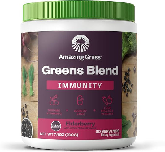 Amazing Grass Greens Blend Superfood for Immune Support: Super Greens Powder Smoothie Mix with Organic Spirulina, Chlorella, Beet Root Powder, Digestive Enzymes & Probiotics, Original, 30 Servings