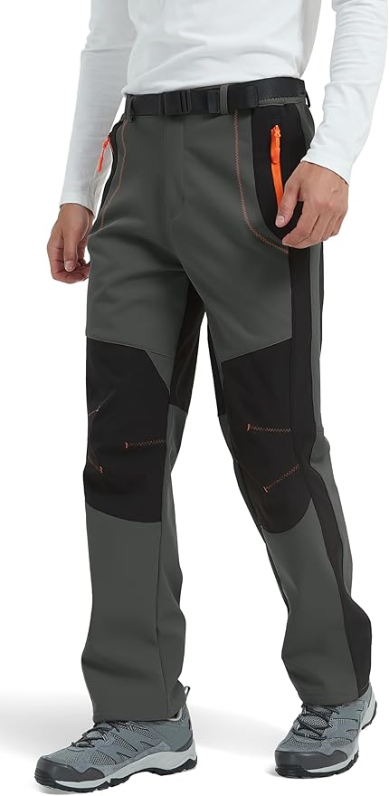 Men's Hiking Snow Ski Pants Softshell Fleece Lined Winter Water Repellent Outdoor Fishing Cargo Pants
