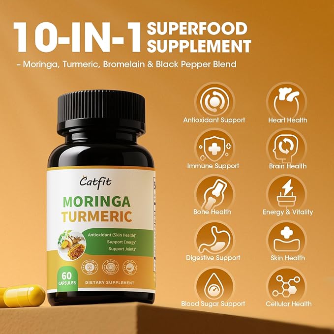 Moringa Capsules 10-in-1 Superfood Supplement β Turmeric Curcumin, Bromelain & Black Pepper β Supports Mobility & Recovery, Energy, Digestion, Immunity & Skin Vitality β Vegan, Non-GMO, Gluten-Free