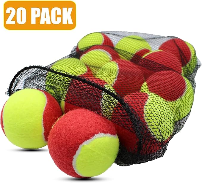 Magicorange Tennis Balls, 20 Pack Low Compression Stage Tennis Ball for Beginners Youth Kids Training Practicing with Mesh Bag for Easy Transport