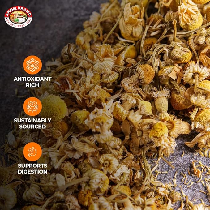 Angel Brand Dried Chamomile Flowers – 0.25 oz Pouch Pack of 3 – Premium Chamomile Flowers for Tea and Herbal Infusions.